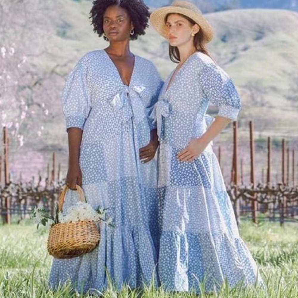Loti Loti Instagram Blue Floral Calistoga Cotton Summer Maxi Dress sz S